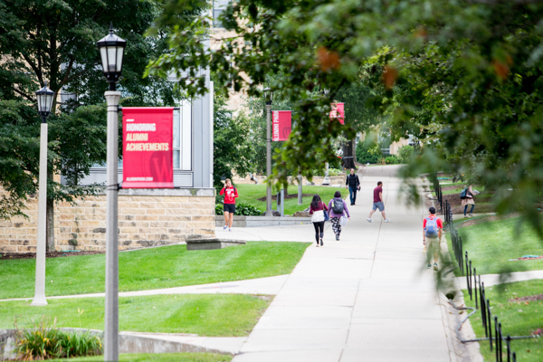 Students walking up Bascom Hill