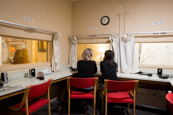 Two researchers observe a counseling session